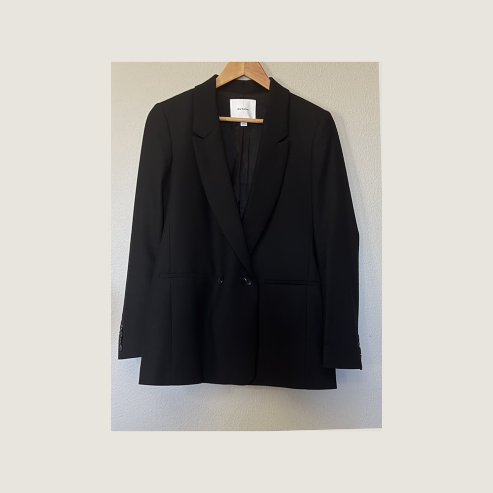 Cuyana Black Wool Double Breasted Oversized Blazer XS